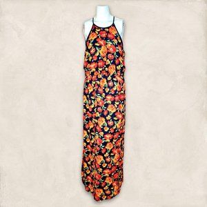 Forever 21 Black Maxi Dress with Orange & Yellow Floral Print